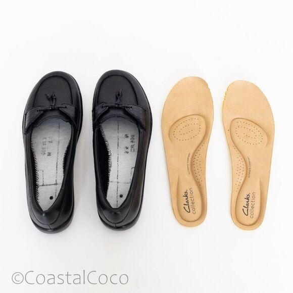 Clarks Women's Cora Haley Loafer Black Leather 7.5 Sleek Comfort Preppy Office - Picture 4 of 12